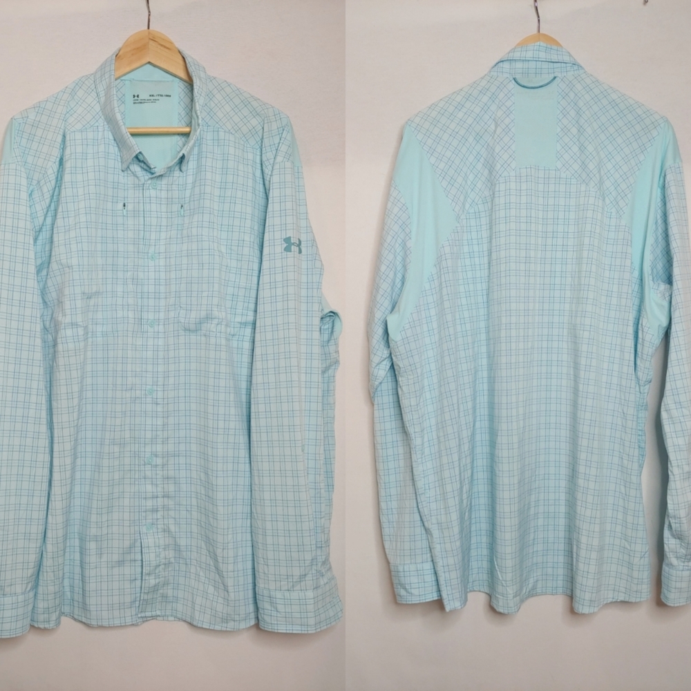 Under Armour Men's Breeze UA Tide Chaser 2.0 Plaid Long Sleeve Light Blue XXL